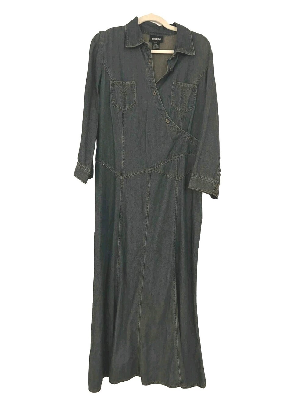 MetroStyle Vintage Long Blue Jean Dress Womens Size 12 Long Sleeves